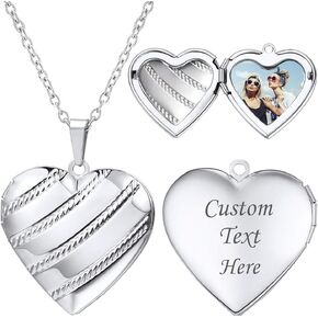 U7 Women Girls Locket Necklace Platinum 18K Gold Photo Lockets that Hold Picture,Chain 20 Inch Personalized Gift Custom Love Heart Image Necklaces