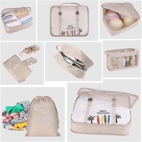 Travel Packaging Cube,8-piece set of travel cube, Foldable luggage Storage Bag, lightweight luggage Storage Bag (Beige) in Kuwait