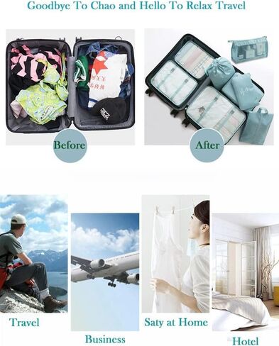 Travel Packaging Cube,8-piece set of travel cube, Foldable luggage Storage Bag, lightweight luggage Storage Bag (Beige) in Kuwait