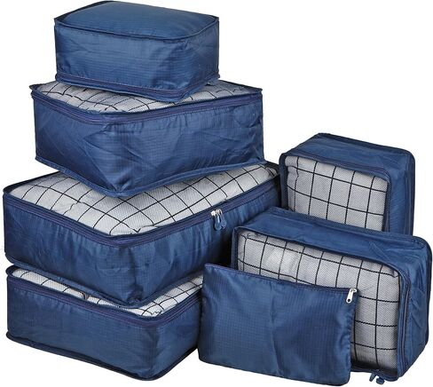 Vercord 7 Set Travel Packing Organizers Cubes Luggage Suitcase Organizer Bags Clothes Underwear Cube Shoe Pouch Pack Pink Leopard in Kuwait