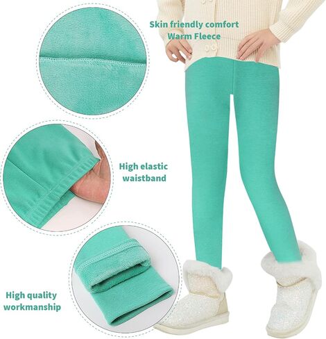 Girls Winter Warm Leggings Kids Fleece Lined Thick Basic Full Pants for 3-11 Years in Kuwait