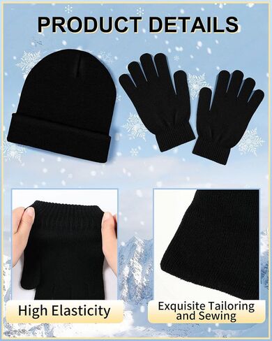 Jecery 72 Pcs Bulk Winter Beanies Hat Glove Sets Knitted Cap Beanie Bulk Winter Gloves Bulk Warmer Cold Weather Running Warm Skiing for Homeless Unisex Women and Men, Black and Navy Blue in Saudi Arabia