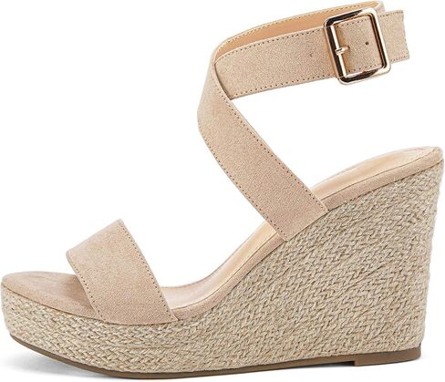 صنادل نسائية من Coutgo بكعب عريض وحزام متقاطع من Espadrille بإبزيم للكاحل أحذية صيفية كاجوال in Kuwait
