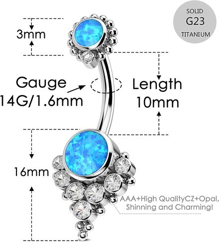 COCHARM G23 الصلبة التيتانيوم زر البطن خواتم للنساء الحافة العنقودية 14G Implat-الصف هيبوالرجينيك السرة خواتم لطيف 14G حلقات البطن in Kuwait