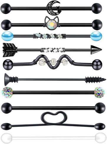 Suotarn 8-17 قطعة 38 مللي متر الفولاذ المقاوم للصدأ 14 جرام الحديد الصناعي الأذن الغضروف اللولب محارة ثقب بار 1 1/2 بوصة in Kuwait