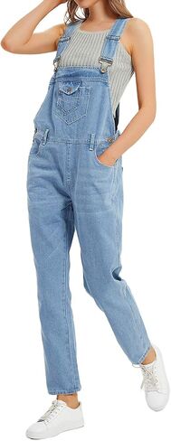 Anna-Kaci Womens Loose Denim Overalls Pants Fashion Bib Jeans Jumpsuits for Women in Kuwait
