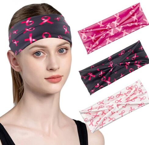 عصابة رأس للنساء لسرطان الثدي من سرطان الثدي للتوعية بسرطان الثدي إكسسوارات الشعر مرونة واسعة شريط وردي عصابة رأس الفتيات ممرضة الرياضة سبا اليوغا تجريب in Kuwait