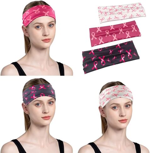عصابة رأس للنساء لسرطان الثدي من سرطان الثدي للتوعية بسرطان الثدي إكسسوارات الشعر مرونة واسعة شريط وردي عصابة رأس الفتيات ممرضة الرياضة سبا اليوغا تجريب in Kuwait