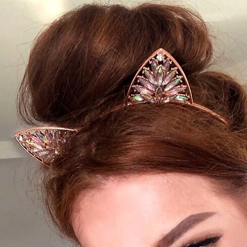 Shehamdy Crystal Cat Ears Headband Metal Ears Hair Band Bachelorette Party Kitten Play Cosplay Halloween Costume Women Gifts in Saudi Arabia