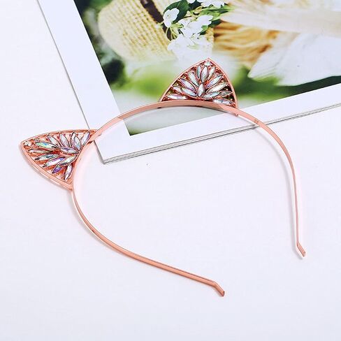 Shehamdy Crystal Cat Ears Headband Metal Ears Hair Band Bachelorette Party Kitten Play Cosplay Halloween Costume Women Gifts in Saudi Arabia