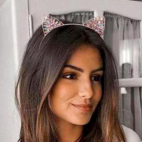 Shehamdy Crystal Cat Ears Headband Metal Ears Hair Band Bachelorette Party Kitten Play Cosplay Halloween Costume Women Gifts in Saudi Arabia