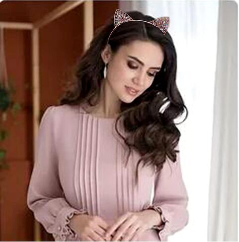 Shehamdy Crystal Cat Ears Headband Metal Ears Hair Band Bachelorette Party Kitten Play Cosplay Halloween Costume Women Gifts in Saudi Arabia