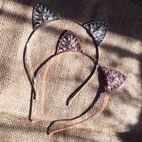 Shehamdy Crystal Cat Ears Headband Metal Ears Hair Band Bachelorette Party Kitten Play Cosplay Halloween Costume Women Gifts in Saudi Arabia