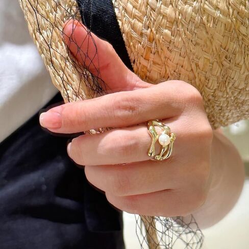 YADTAW丨18K Gold Plated Pearl Ring丨Pearl Ring丨Rings for Women丨Gold Rings丨The Best Gift for Anniversaries and Birthdays in Kuwait