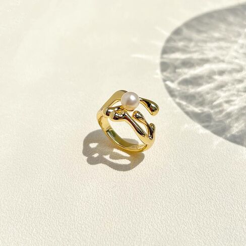 YADTAW丨18K Gold Plated Pearl Ring丨Pearl Ring丨Rings for Women丨Gold Rings丨The Best Gift for Anniversaries and Birthdays in Kuwait