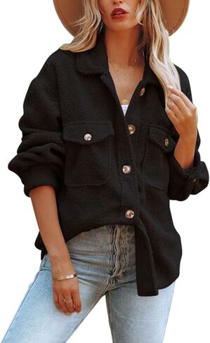 Nirovien Womens Oversized Fleece Jakcets Button Down Sherpa Shacket Fuzzy Coats Casual Warm Teddy Outwear with Pockets in Kuwait