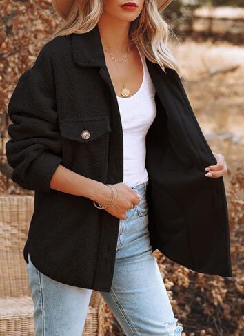 Nirovien Womens Oversized Fleece Jakcets Button Down Sherpa Shacket Fuzzy Coats Casual Warm Teddy Outwear with Pockets in Kuwait