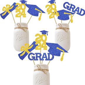 Blue Gold 2022 Centerpiece Graduation Decoration Glitter Grad Table Topper Party Sticks Congrats Supplies 16 Pieces in Kuwait