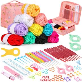LEIFEOSH Crochet Kit for Beginners 91 Pcs Crochet Starter Kit Include Yarn, Crochet Hooks and Other Tools Beginner Crochet Kit for Adults and Kids DIY Craft Gift-Giving Christmas Gifts in Kuwait