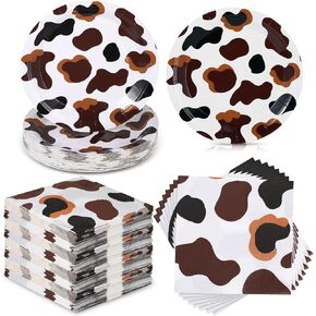 Yaomiao 50 Pcs Cowboy Cowgirl Party Supplies, Cow Print Plates and Napkins Decorations for Girls Boys Farm Animal Cow Theme Birthday Party Baby Shower Supplies (Pink)