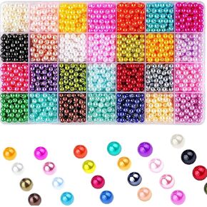 1980pcs Colourful Beads for Threading, 28 Colours Beads for Crafting Necklaces, 6mm Pearls with Hole for Jewelry Making, Beading Beads for Bracelets Jewellery Making in Kuwait