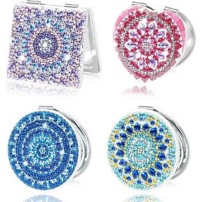 4Pcs Diamond Painting Compact Mirror Mandala DIY Pocket Mirror with Diamond Painting Cover Portable Handheld Magnifying Mini Folding Pu Leather Purse Mirror Diamond Painting Art Kits for Girl Women in Kuwait
