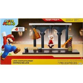 Super Mario Nintendo Lava Castle Deluxe Play Set, Includes: 2.5" Fire Mario Figure & Mechanical Features, Spinning Fireballs Tower, Swinging Pendulum, Bone Lift & Bridge