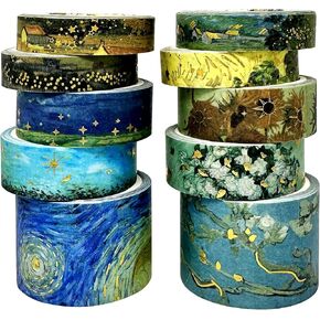 allydrew Decorative Gold Foil Washi Tape Box Set for Arts & Crafts, Scrapbooking, Stationery, Diary (10 Rolls), Gold Embellishment