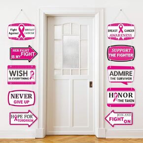 Blulu 10 Pcs Breast Cancer Awareness Decorations Pink Ribbon Porch Banners in Kuwait