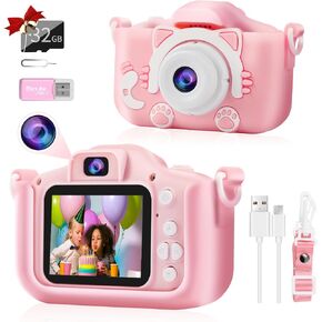 كاميرا رقمية للأطفال للفتيات والأولاد، كاميرا فيديو للأطفال الصغار 1080 بكسل HD 2.0 بوصة شاشة IPS مع بطاقة SD سعة 32 جيجابايت، كاميرا للأطفال من سن 3 إلى 12 عامًا هدايا عيد الميلاد لعمر 3 4 5 6 7 8 سنوات (وردي) in Kuwait