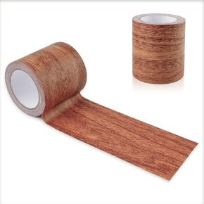 2 Roll Wood Colored Grain Tapes, Floor Repair Patch Textured Adhesive, Wood Printed Tape Strong Adhesive, Wood Repair Patch for Wall Corner Table Door Sofa Furniture Home Decor (Chocolate)