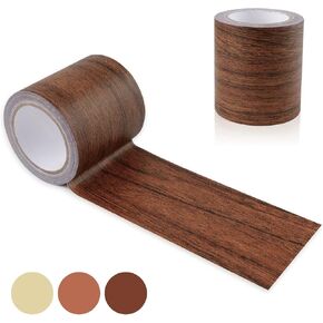 2 Roll Wood Colored Grain Tapes, Floor Repair Patch Textured Adhesive, Wood Printed Tape Strong Adhesive, Wood Repair Patch for Wall Corner Table Door Sofa Furniture Home Decor (Chocolate)