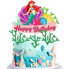 Mermaid Cake Topper, Mermaid Cake Decorations Mermaid Theme Cartoon Inspired Cake Decor Gaming Theme Party Cake Decor Glitter Kids Boys Girls Birthday Party Supplies in Saudi Arabia