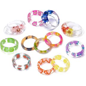 MOROYA 20 قطعة من خواتم الراتنج الملونة للنساء زهرة الليمون والفراولة الراتنج خواتم الفاكهة الاكريليك حلقات مكتنزة من البلاستيك الشفاف مجموعة خواتم الاصبع مقاس 6-9 in Kuwait