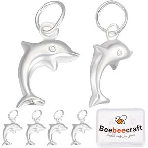 Beebeecraft 5Pcs Starfish Charms 925 Sterling Silver Beach Sea Stars Charm Pendants with Jump Rings 15x9.5x2mm for Summer Hawaii Bracelet Necklace Choker Making