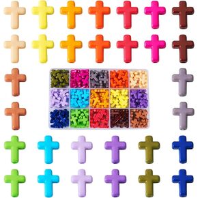 Craftdady 200Pcs Acrylic Cross Beads Random Colors Plastic Rosary Crucifix Charms Mini Crosses for Crafts Halloween Jewelry Making Prayer Pocket Quilt