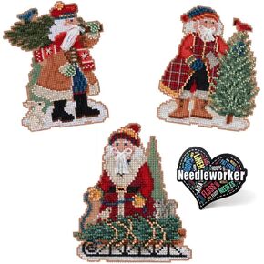 Mill Hill Timberline Santa Bundle! Set of 3 Beaded Cross Stitch Kits Including Scotch Pine, Douglas Fir and Norway Spruce Santas, Plus Decorative 'Needleworker' Sticker in Kuwait