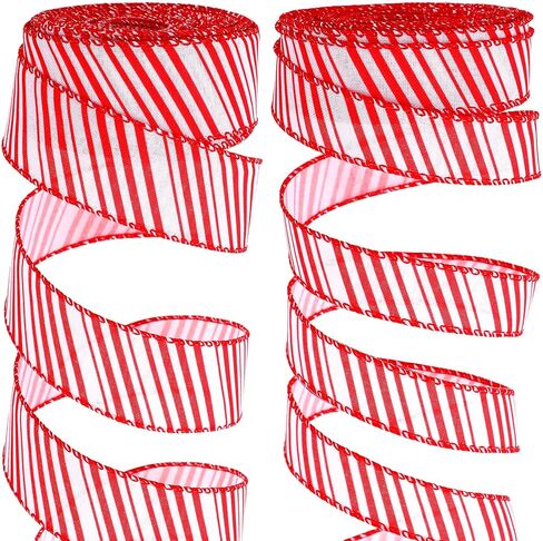 44 Yards Christmas Peppermint Strip Ribbon Wired Candy Cane Ribbon Red and White Stripe Ribbon DIY Craft Ribbon for Christmas Tree Decor Holiday DIY Garland Present Wrapping Wreaths Bows, 2 Widths in Saudi Arabia