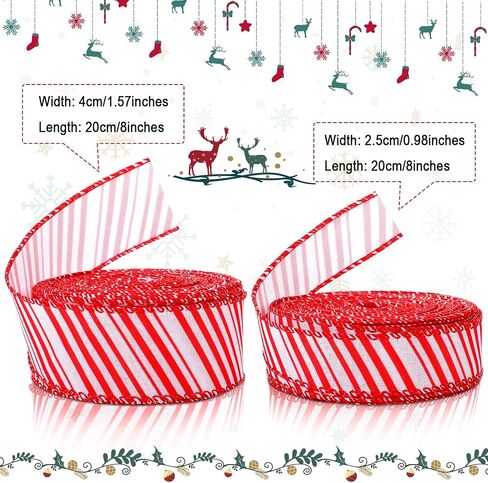 44 Yards Christmas Peppermint Strip Ribbon Wired Candy Cane Ribbon Red and White Stripe Ribbon DIY Craft Ribbon for Christmas Tree Decor Holiday DIY Garland Present Wrapping Wreaths Bows, 2 Widths in Saudi Arabia