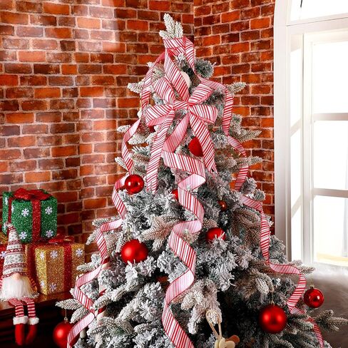 44 Yards Christmas Peppermint Strip Ribbon Wired Candy Cane Ribbon Red and White Stripe Ribbon DIY Craft Ribbon for Christmas Tree Decor Holiday DIY Garland Present Wrapping Wreaths Bows, 2 Widths in Saudi Arabia