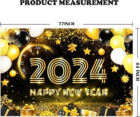 Happy New Year Decorations 2024, Happy New Year Eve Party Decorations Includes Black Gold New Years Balloons, New Years Banner, New Year 2024 Foil Balloons, Happy New Years Decorations 2024 in Kuwait