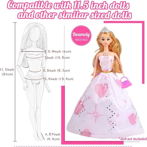48 Pcs Doll Clothes Outfit for Barbie Doll, 11.5 Inch Doll Accessories Collection with 6 Princess Dresses+20 Shoes+10 Bags+6 Necklaces+6 Crowns (Random Style) for Barbie Loving Girls Birthday Gifts in Kuwait