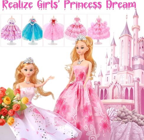 48 Pcs Doll Clothes Outfit for Barbie Doll, 11.5 Inch Doll Accessories Collection with 6 Princess Dresses+20 Shoes+10 Bags+6 Necklaces+6 Crowns (Random Style) for Barbie Loving Girls Birthday Gifts in Kuwait