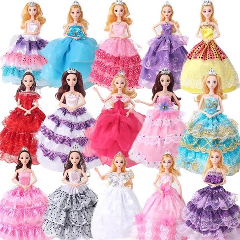 48 Pcs Doll Clothes Outfit for Barbie Doll, 11.5 Inch Doll Accessories Collection with 6 Princess Dresses+20 Shoes+10 Bags+6 Necklaces+6 Crowns (Random Style) for Barbie Loving Girls Birthday Gifts in Kuwait