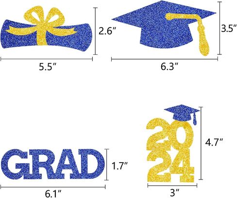 Blue Gold Centerpiece Graduation Decoration Glitter Grad Table Topper Party Sticks Congrats Supplies 16 Pieces in Saudi Arabia