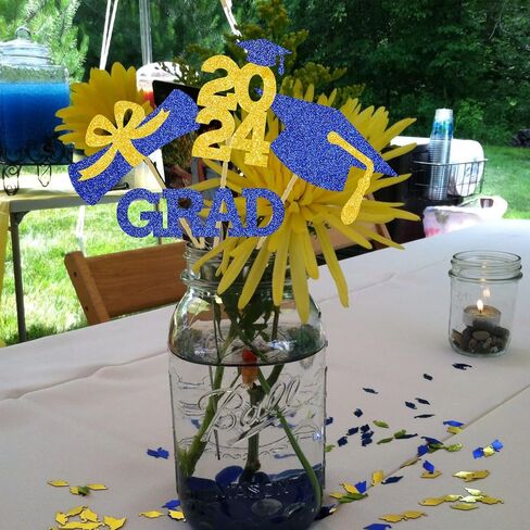 Blue Gold Centerpiece Graduation Decoration Glitter Grad Table Topper Party Sticks Congrats Supplies 16 Pieces in Saudi Arabia