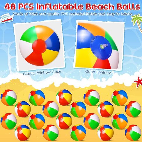 Chitidr 48 Pack 12 Inch Inflatable Beach Balls Bulk Classic Rainbow Pool Game Balls Colored Toddler Beach Toys Summer Favors for Boys Girls Beach Water Games Birthday Party Supplies in Saudi Arabia