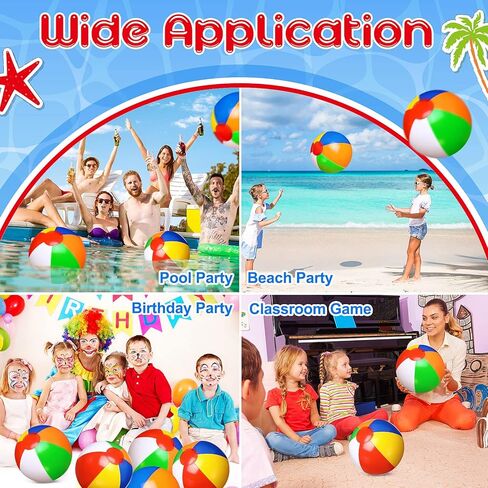Chitidr 48 Pack 12 Inch Inflatable Beach Balls Bulk Classic Rainbow Pool Game Balls Colored Toddler Beach Toys Summer Favors for Boys Girls Beach Water Games Birthday Party Supplies in Saudi Arabia
