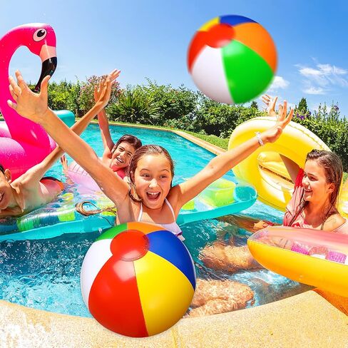 Chitidr 48 Pack 12 Inch Inflatable Beach Balls Bulk Classic Rainbow Pool Game Balls Colored Toddler Beach Toys Summer Favors for Boys Girls Beach Water Games Birthday Party Supplies in Saudi Arabia