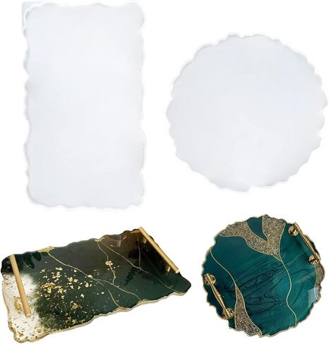 قالب صينية XL ، 14 "قوالب صينية سيليكون مستطيلة غير منتظمة و 10" صينية جيود دائرية سيليكون من الراتنج لصنع الحرف الراتينج ، ديكور منزلي in Kuwait